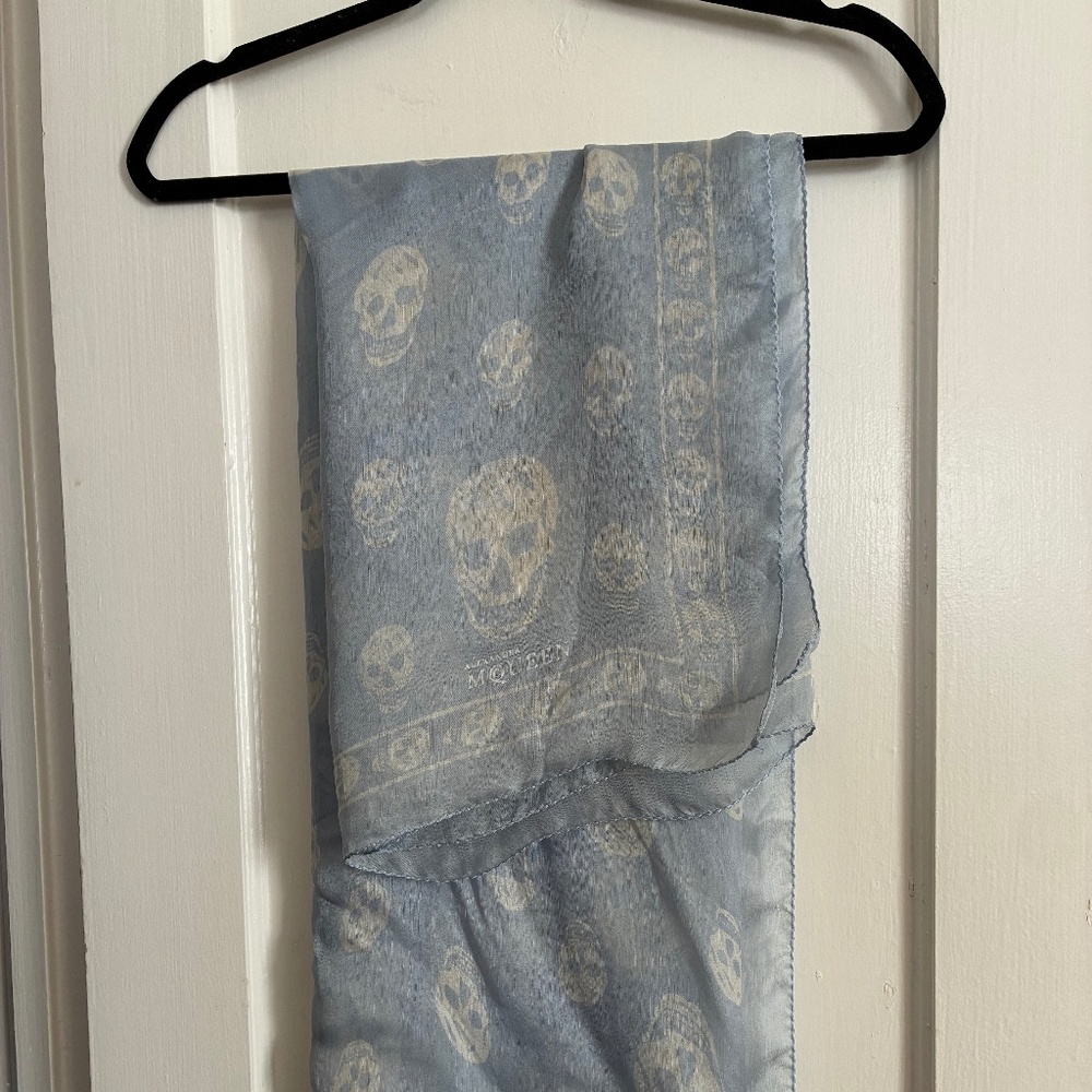 Alexander McQueen Light Blue Silk Scarf